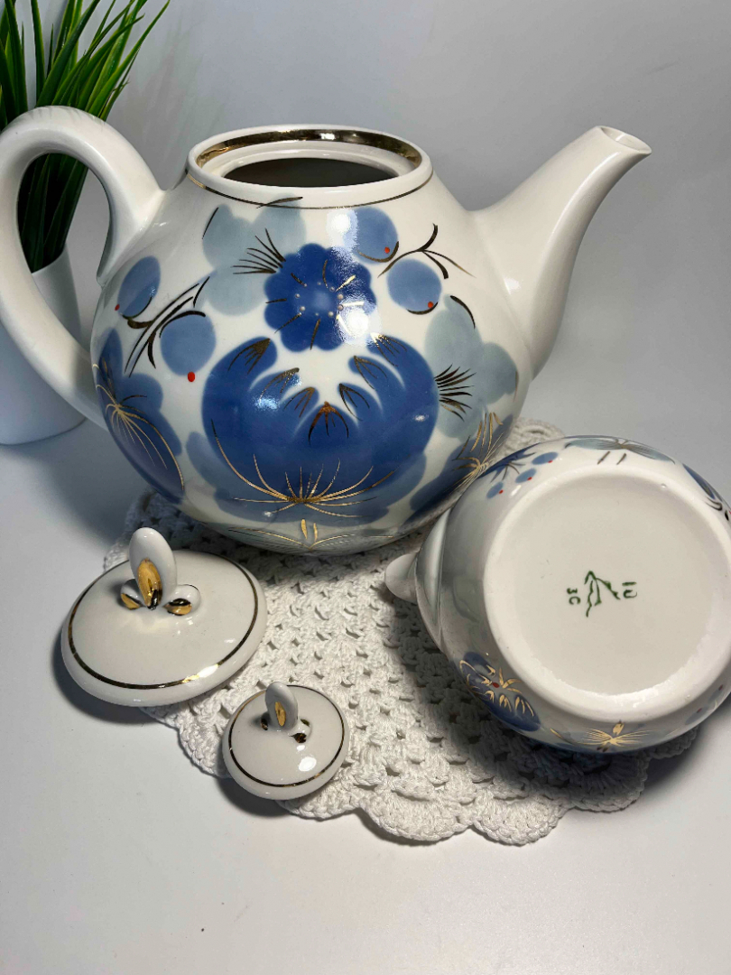 Набор чайников: доливочный и заварочный Городницкий ФЗ 1970-80гг форма Крыжановские, рос Е.З.Рудич. Картинка 6